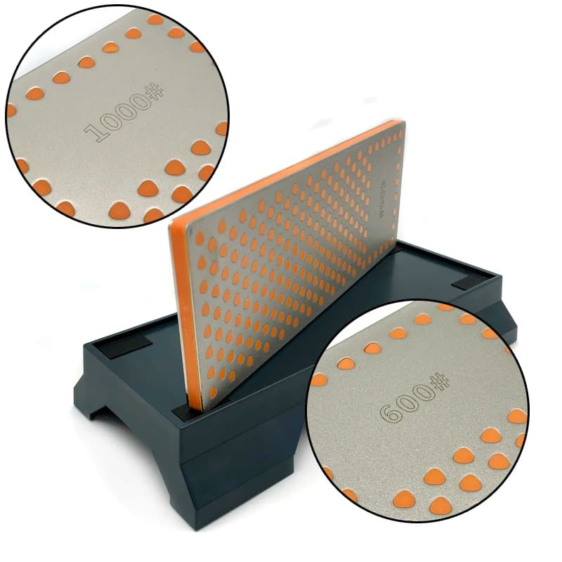 Pierre diamantée double face de grains 600 et 1000 avec son support